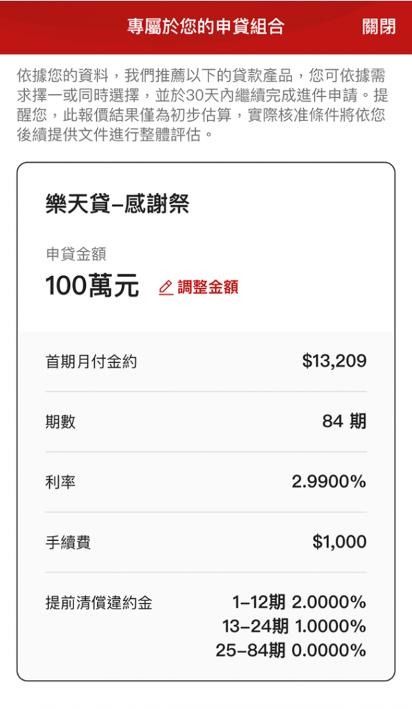 樂天貸_11_試算結果